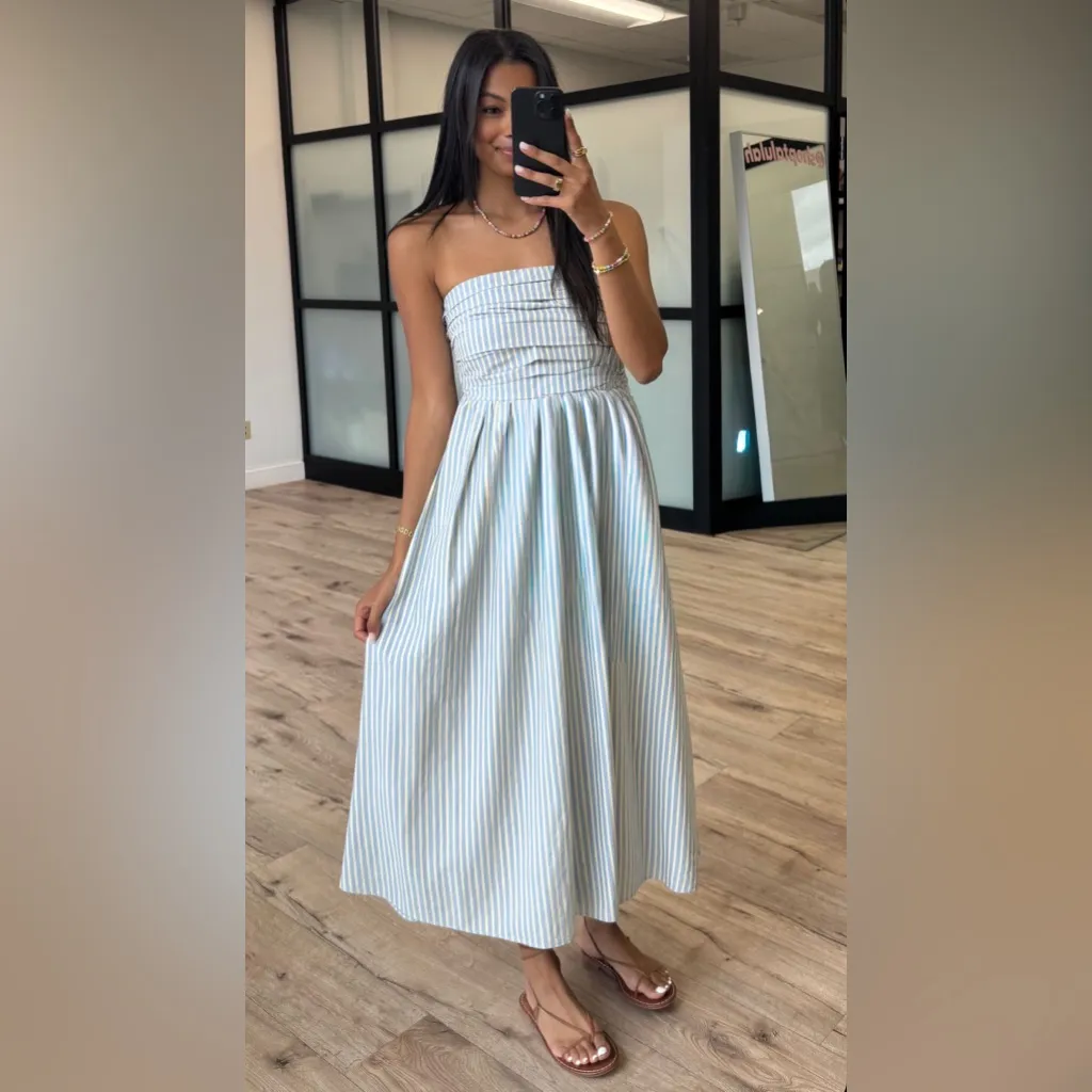 NEW Talulah Laura Striped Maxi Dress Pleated top Blue Cream  sz Small - Image 2