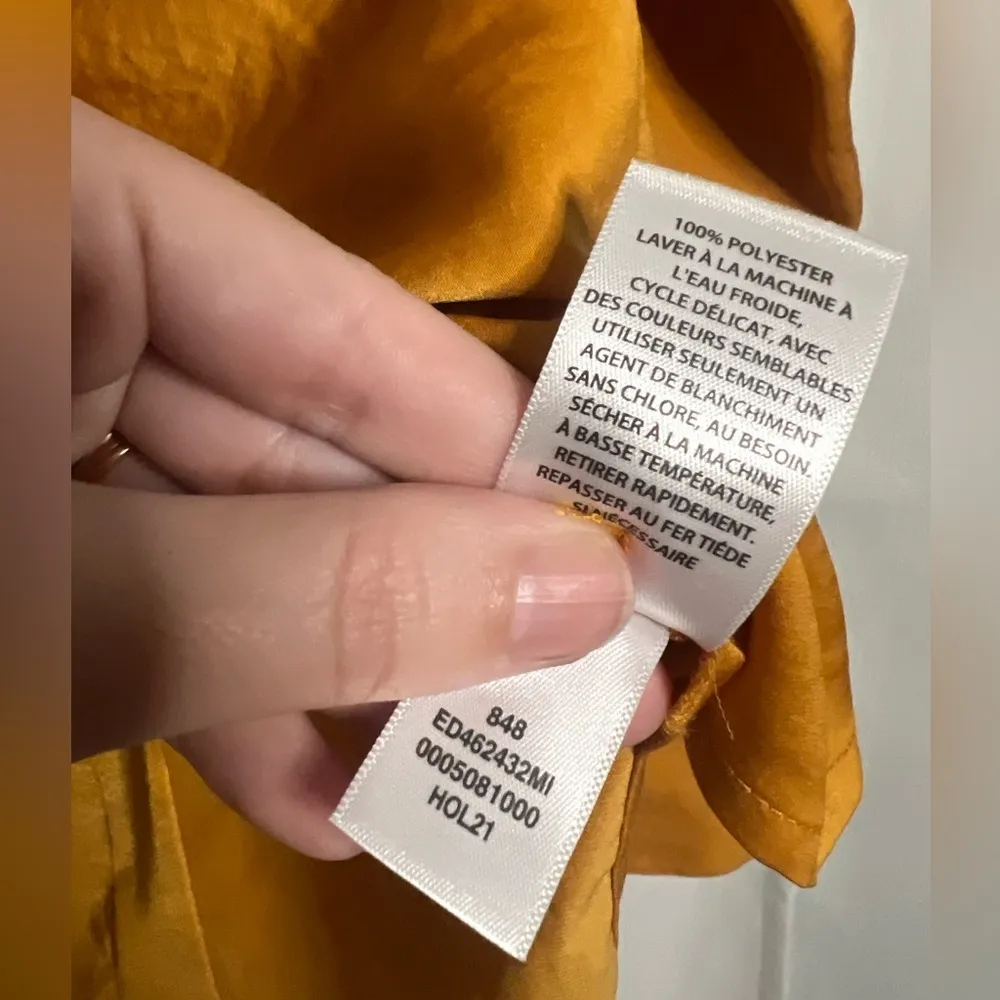 Open Edit Mustard Yellow Satin Button Up Blouse Medium - Image 8