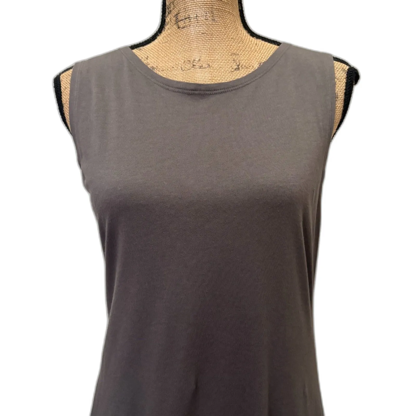 Peruvian Connection Asymmetrical Tank‎ Dress Gray Flowy Minimalist Size Medium - Image 2