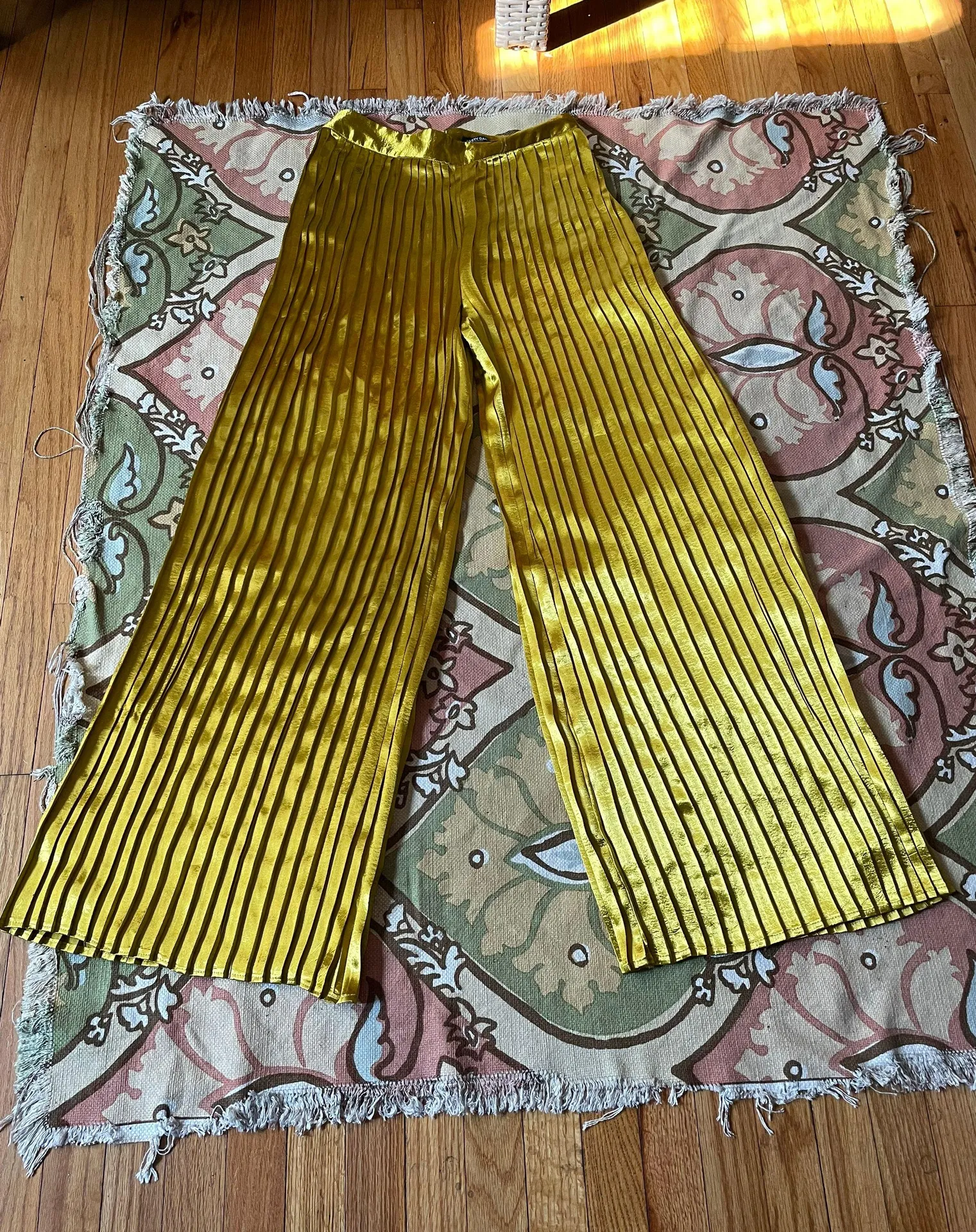 Vintage Metallic Ruched Satin Wide Leg Pants accordion pleated palazzo flare colorful club bright evening night trousers - Image 5