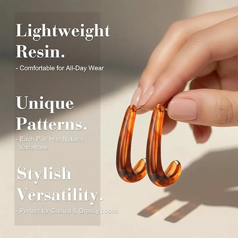 9 Pairs Acrylic Vintage 14k Gold Plated Resin Chunky Earrings for Women - Image 6