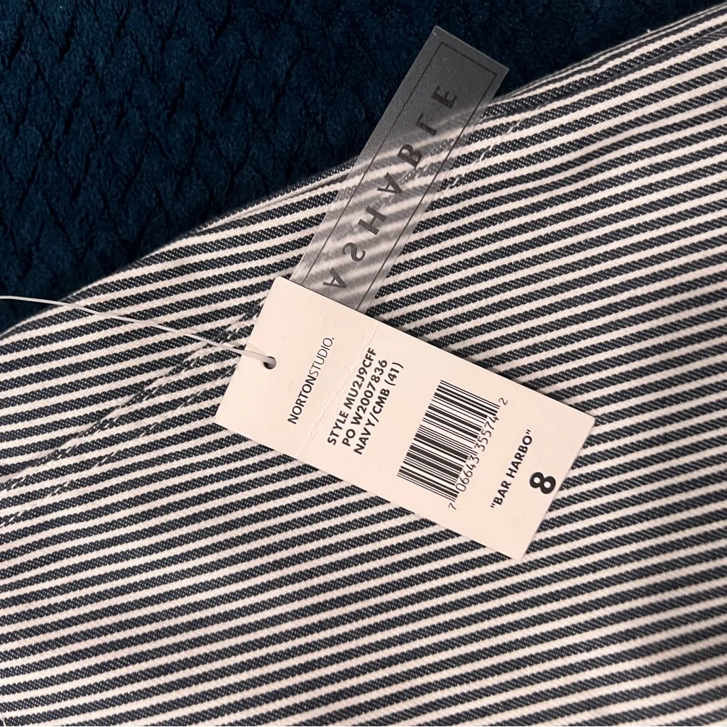 Norton Studio Twill Navy White Railroad Striped Ankle Zip Straight Leg Pants 8 Blue - Image 11