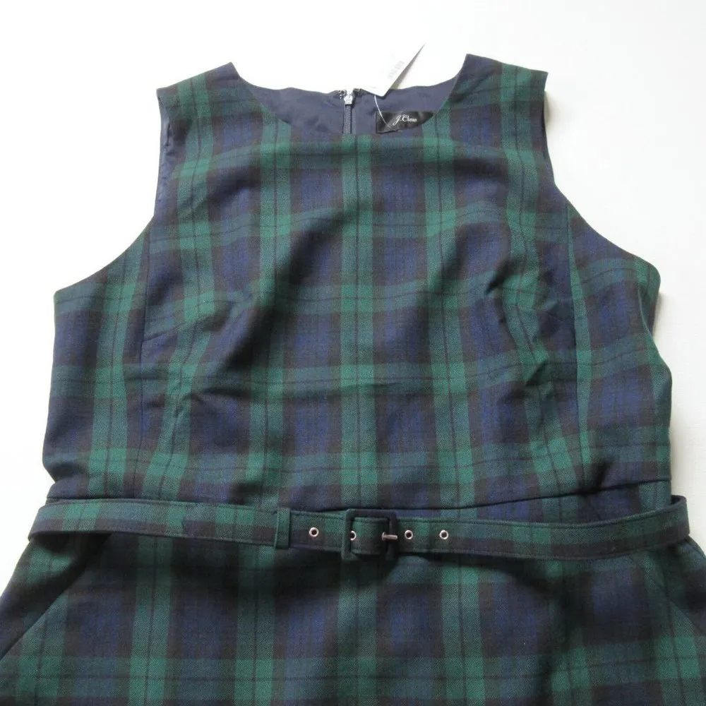 NWT J.Crew Belted Sheath Dress in Navy Multi Black Watch Tartan Dress 4 - Image 4