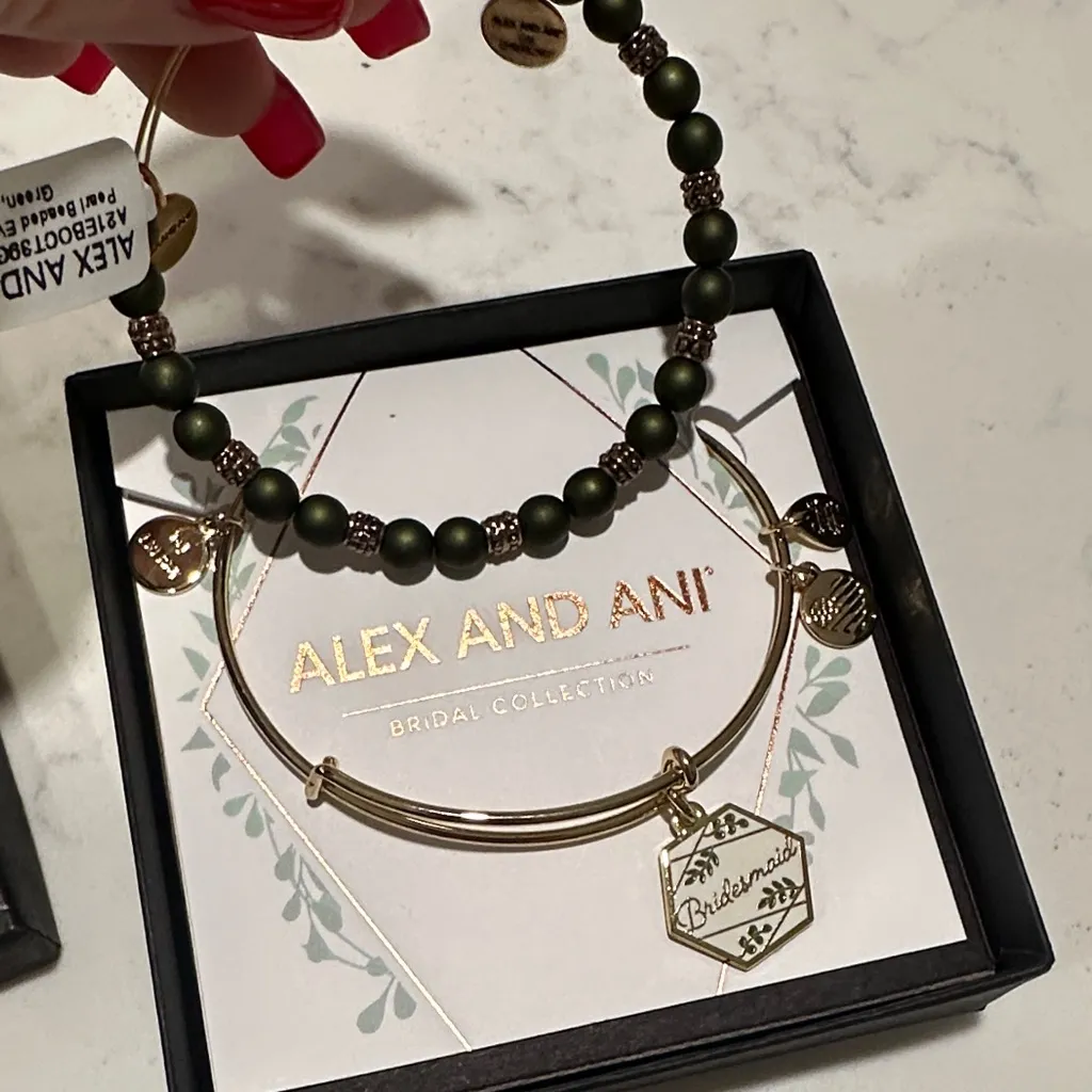 Alex and Ani Dark Green and Gold Charm bridesmaids bracelet - Image 3