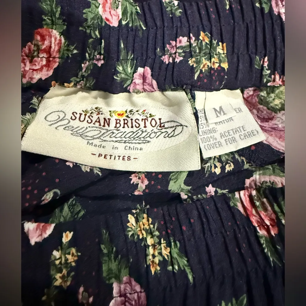 VTG Susan Bristol Patchwork Floral Midi Skirt Mixed Media Cottagecore Flowy Med - Image 3