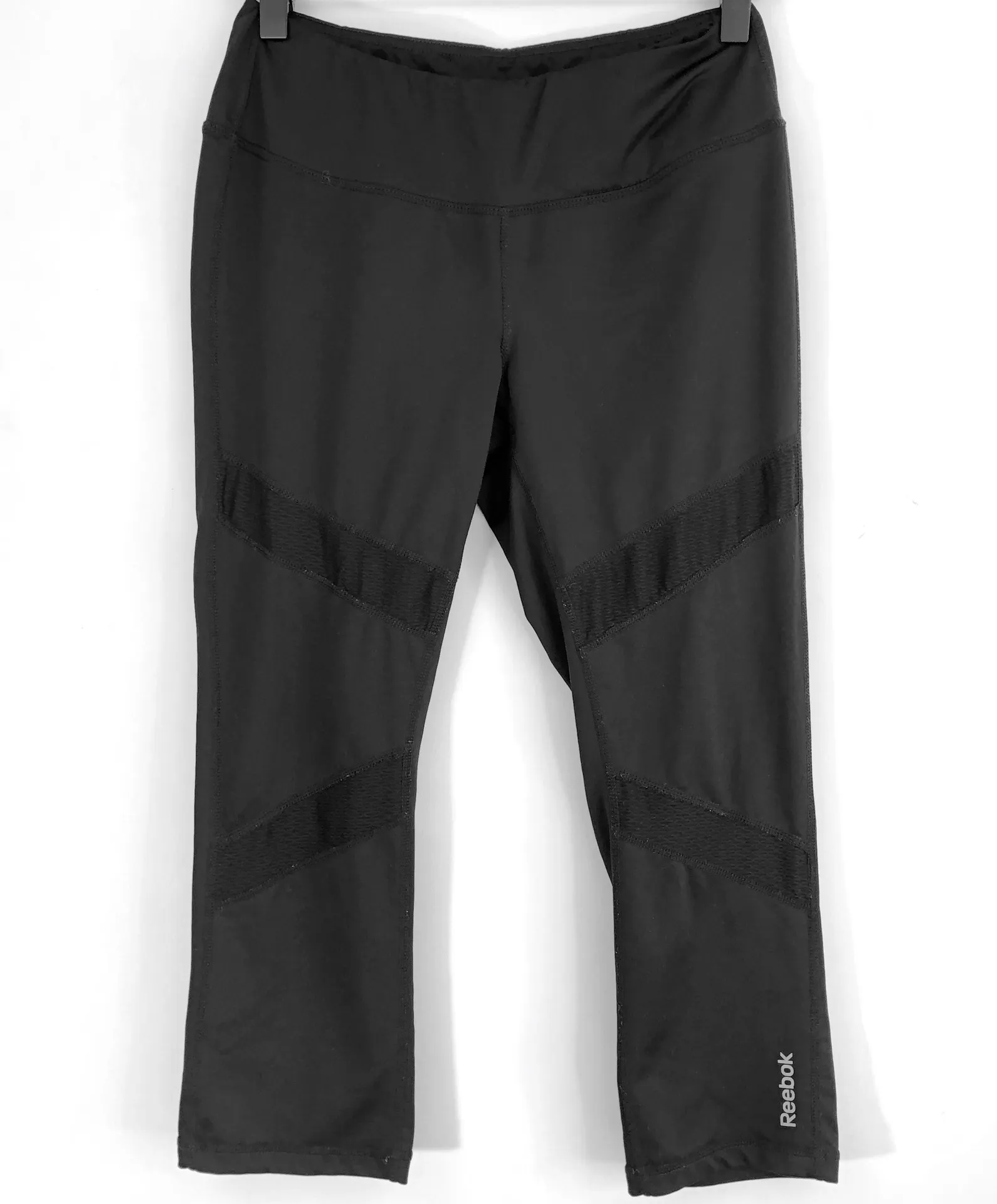 Textured Inset Stripe Capri Leggings Cropped Legging Black - Image 2