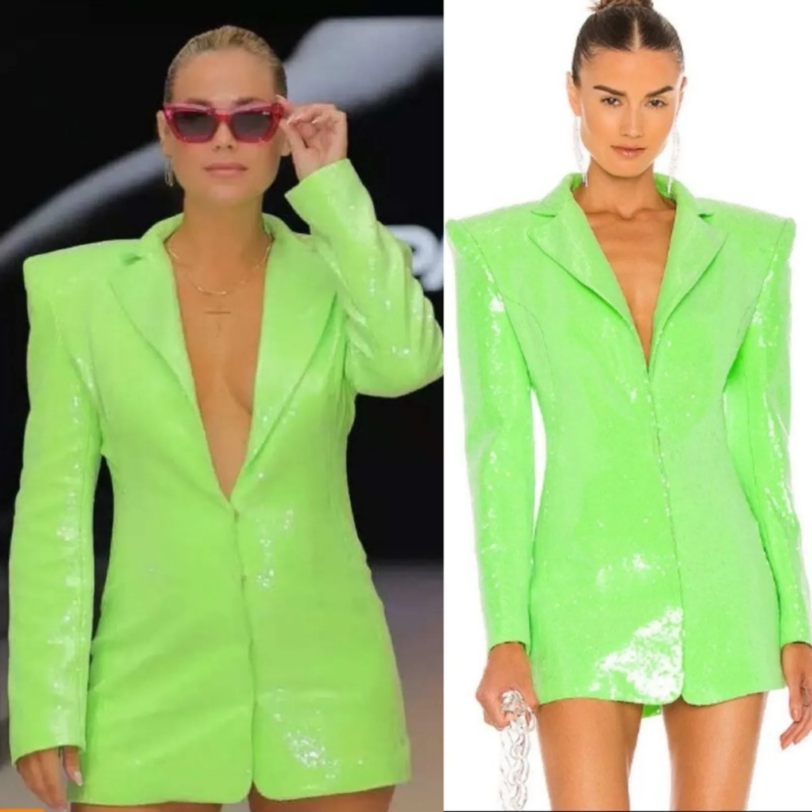 Bronx and Banco Zizi Neon Green Sequin Embellished Blazer Size XS 2 - Image 6