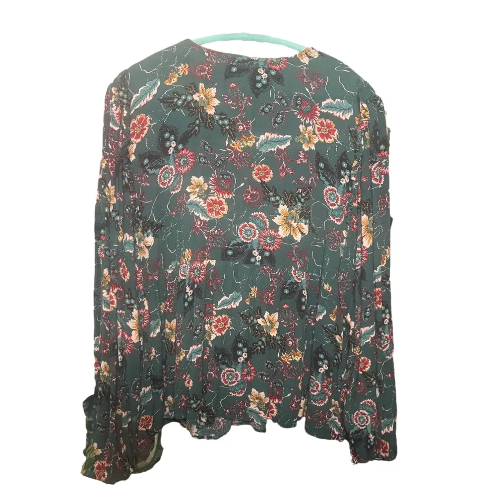 Westbound Dark Green Floral Long Sleeve Peasant Top - Image 5