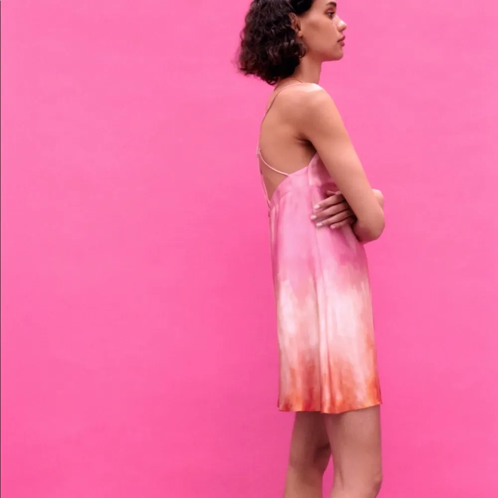 Zara TIE DYE MINI SLIP V-NECK ALINE DRESS PINK NEW - Image 7