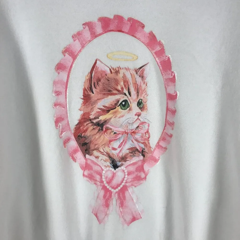 NEW Angel Kitten White Crewneck Sweatshirt NEW XL - Image 4