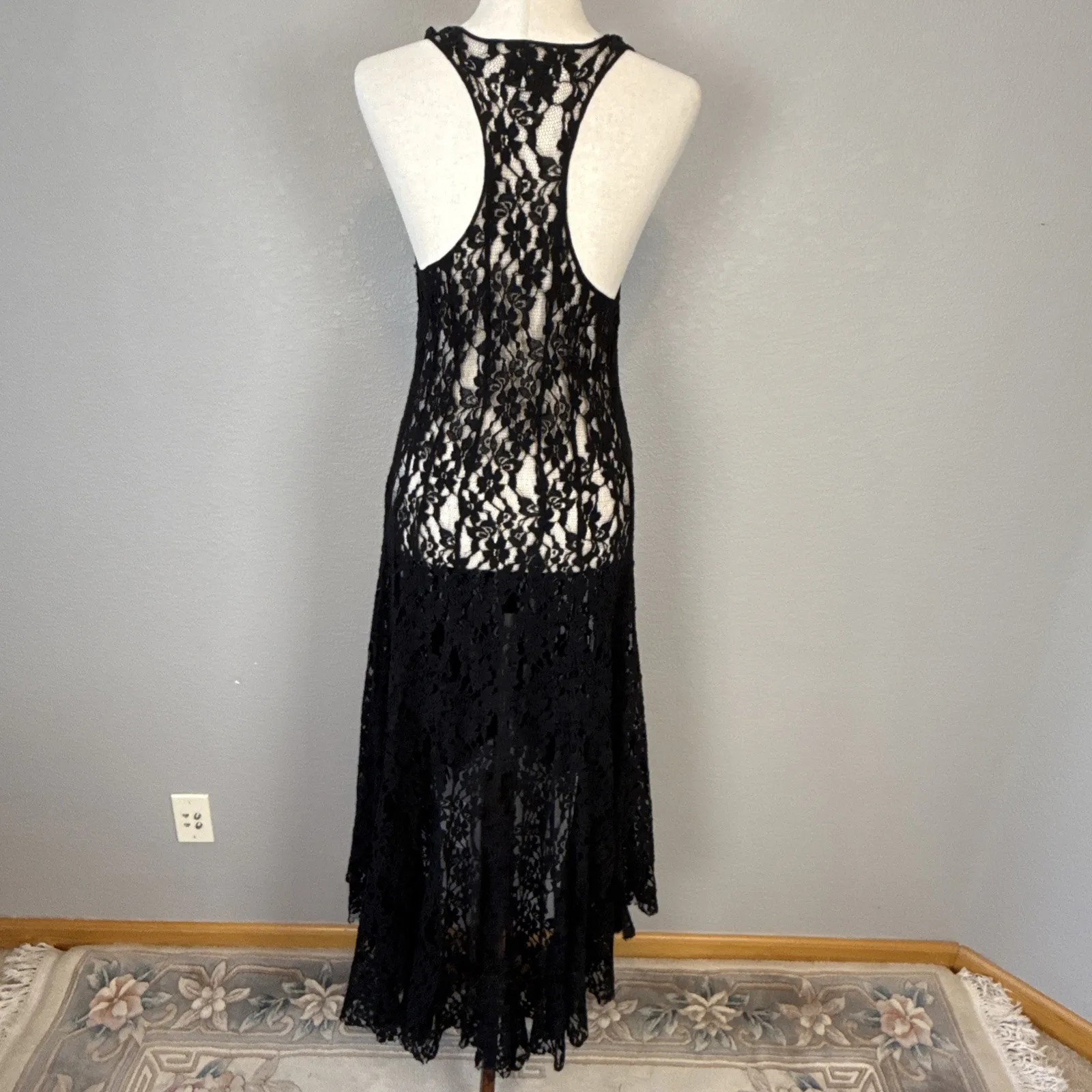 Biya Johnny Was Sheer Black Lace Hi Low Midi Maxi Flare Dress Size M Racerback Size M - Image 5