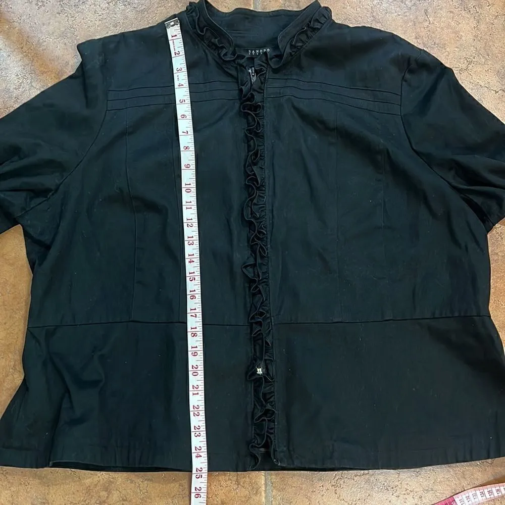 Sandro Studio cotton black ruffle zip up jacket size 3X - Image 10