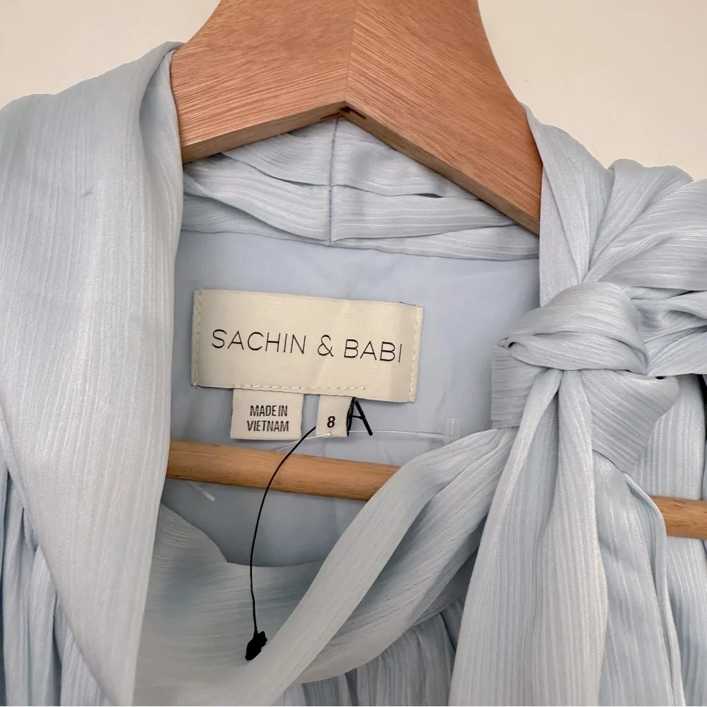 Sachin & Babi Kayla Tie Neck Maxi Crinkle Dress, Ice Blue - Image 6