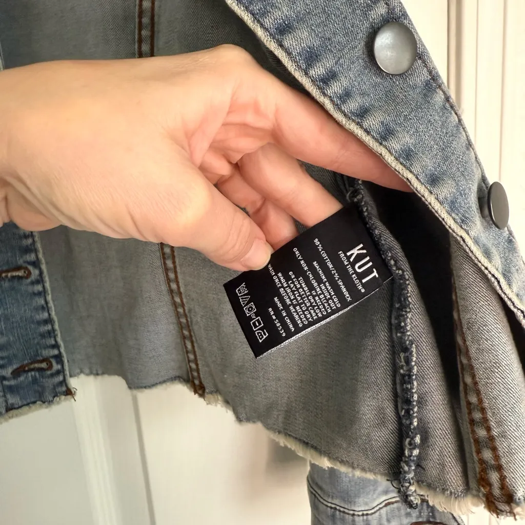 Kut From The Kloth Jill Raw Hem Denim Jean Jacket Large L - Image 9
