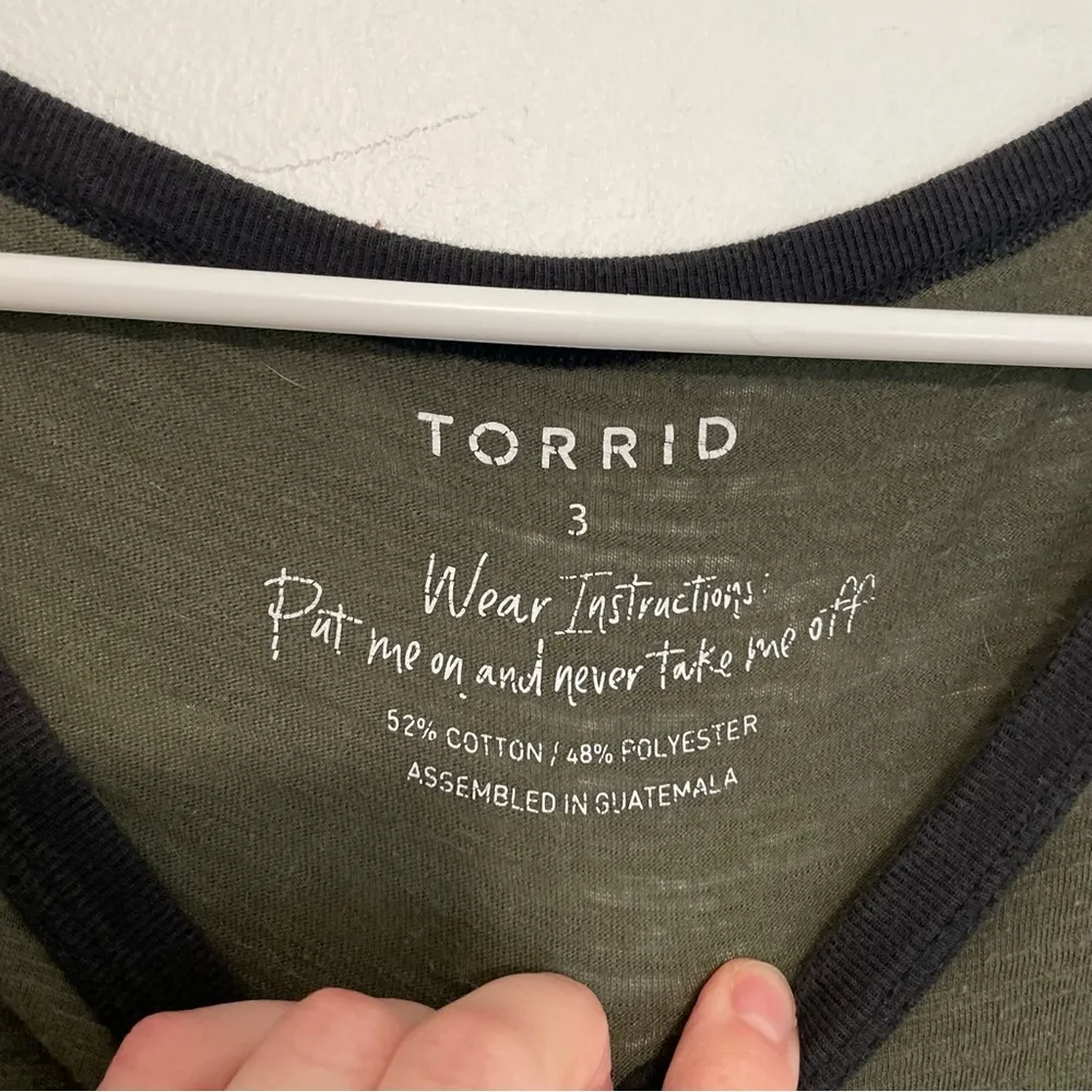 TORRID 3 Plus Size Olive Adulting is Hard Ringer Tee Green Short Sleeve T-Shirt - Image 5