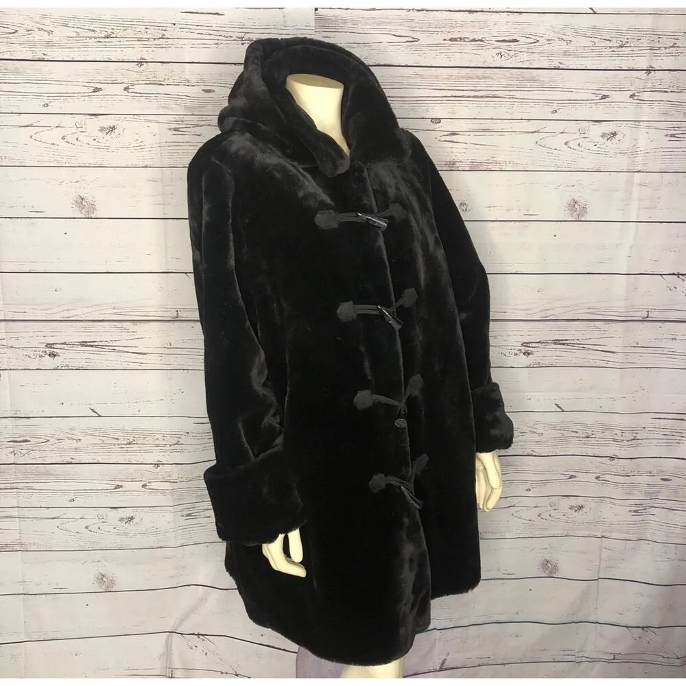 Vintage 90s dennis basso faux fur coat Toggle button & removable hood size large - Image 15