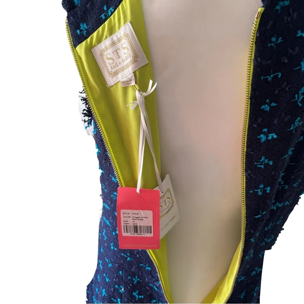 Sail to Sable NWT Navy Blue Tweed Dress Size 10 Gold Button Detail - Image 5