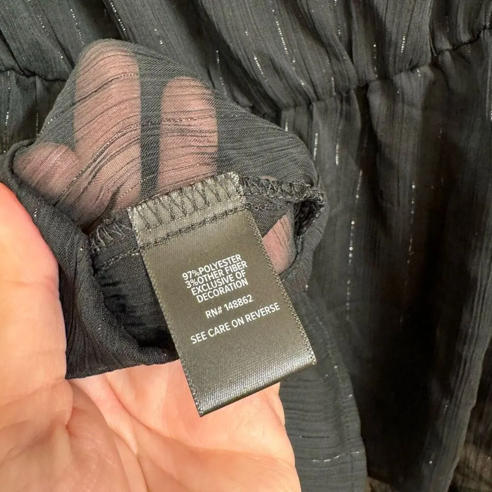 Torrid Black Babydoll Crinkle Lurex Chiffon Crochet Lace-Up Top 00 Medium - Image 7