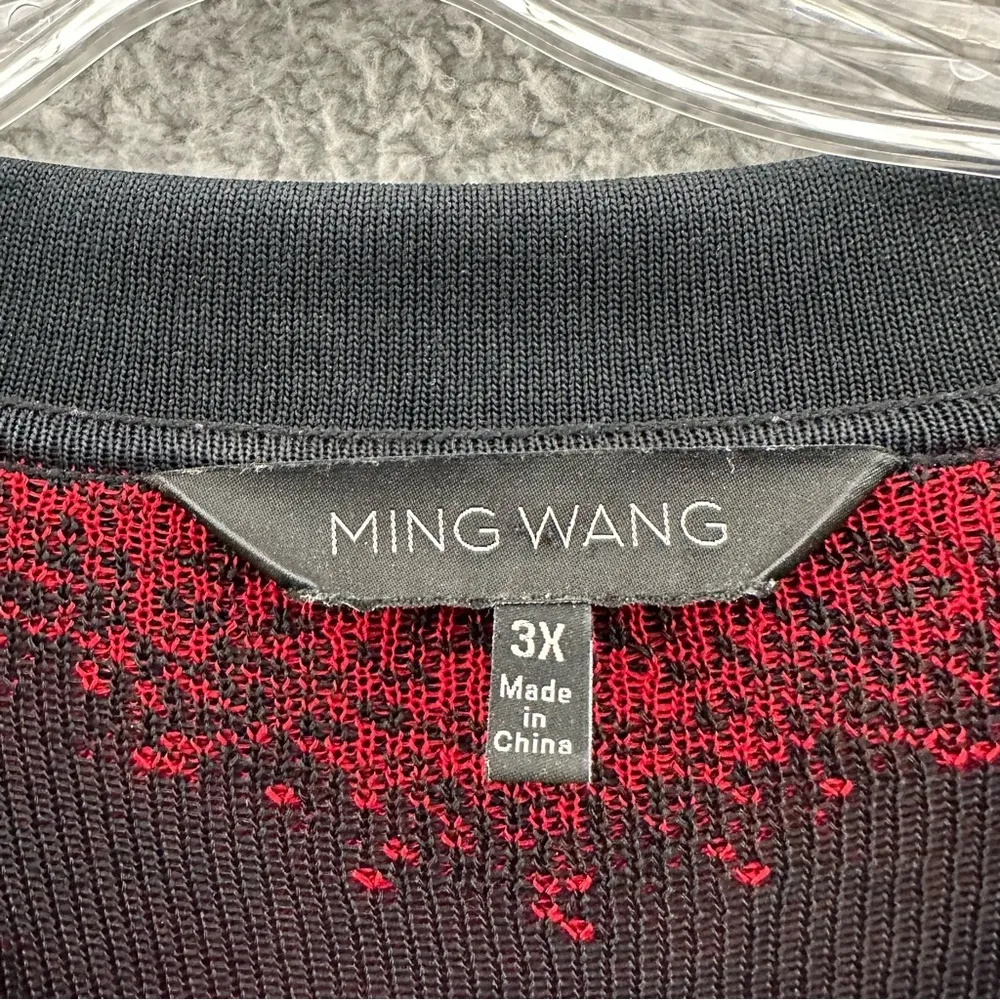 Ming Wang Long Sleeve Sweater Cardigan Collared Rhinestone Black Red Women's 3XL - Image 8