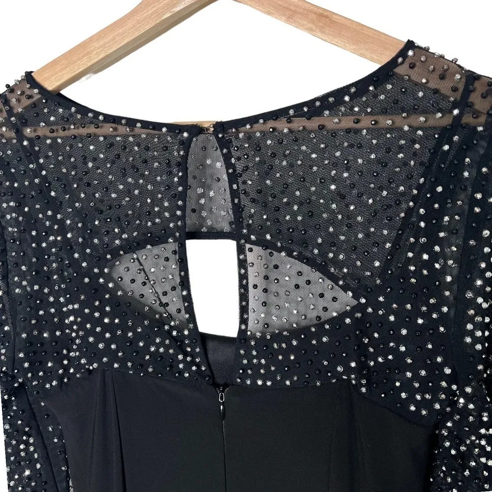 New Women’s Betsey And Adam Haisley Long Jersey Knit Beaded Dress Size 8 Black - Image 8