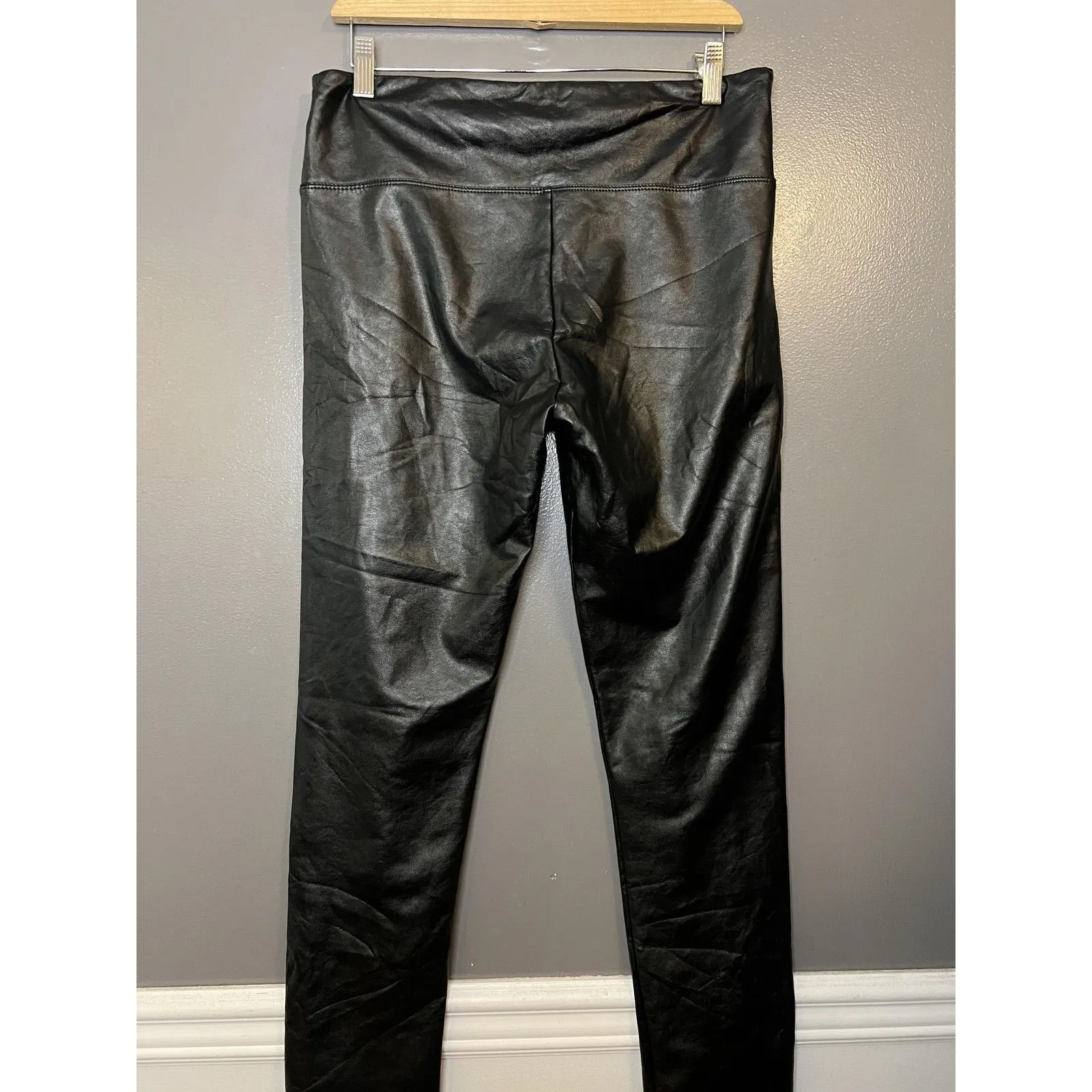 Shinestar Faux Leather Leggings Womens XL Black High Waist Stretch Ankle Pants - Image 4