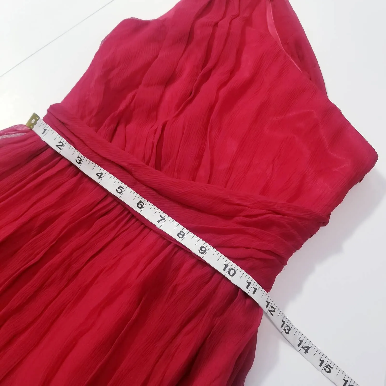Jay Godfrey 100% Silk Red Chiffon One Shoulder Long Gown - Image 7