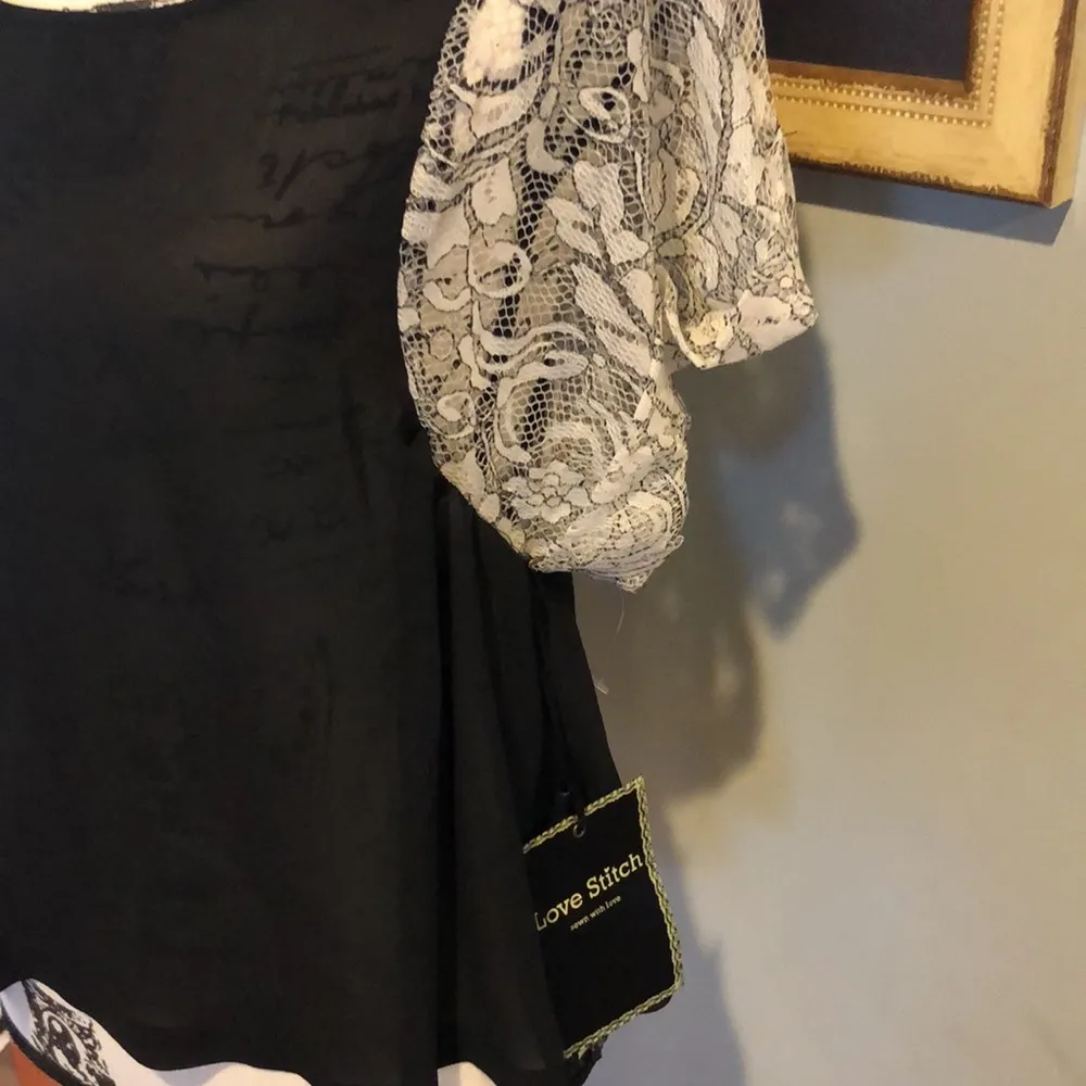 Love Stitch Lace Sleeve Sheer Blouse (M) - Image 3