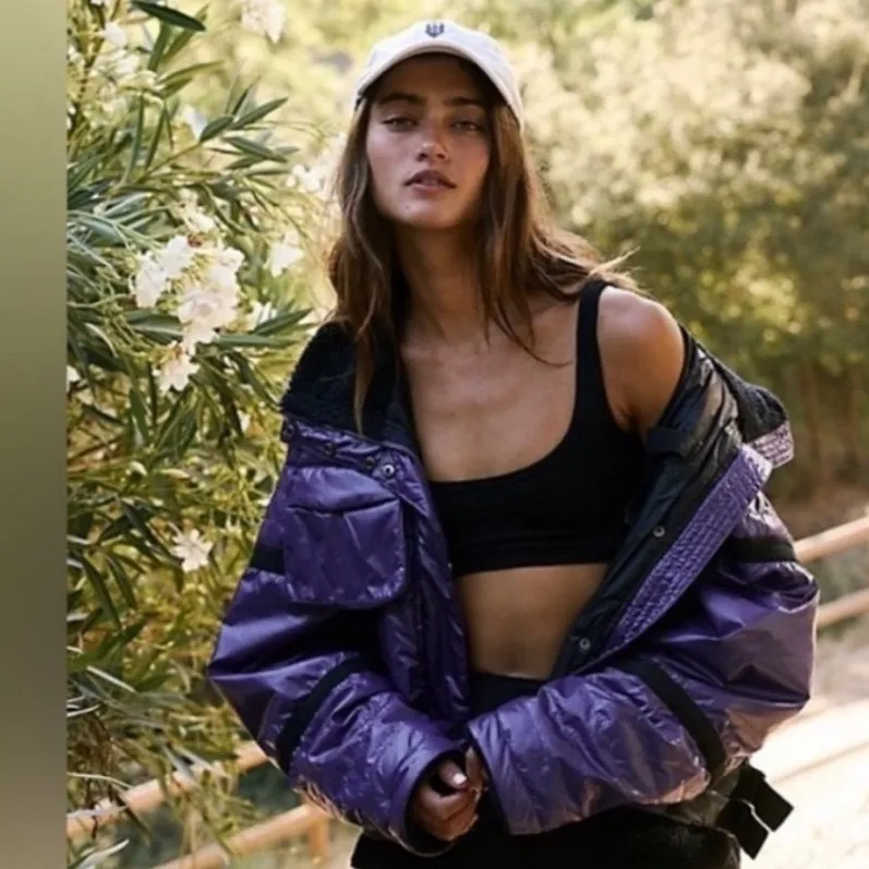 FREE PEOPLE Movement Vagabond Fleece Bomber Jacket Royal Purple Coat - Image 4