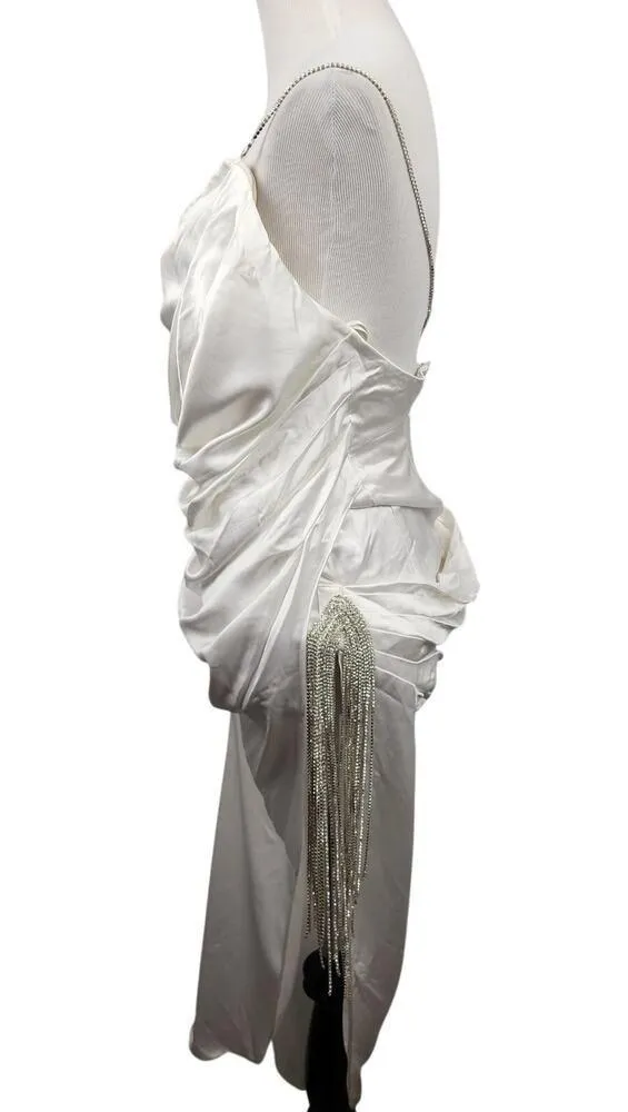 Retrofete White Strapless Asymmetrical Rhinestone Dress Size XS - Image 7