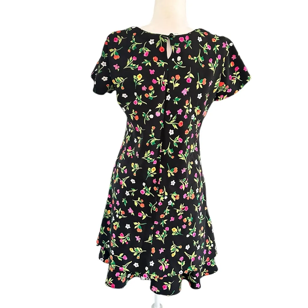 Vintage Chelsea Collection Black Floral Tiered Dress Size 6 - Image 4
