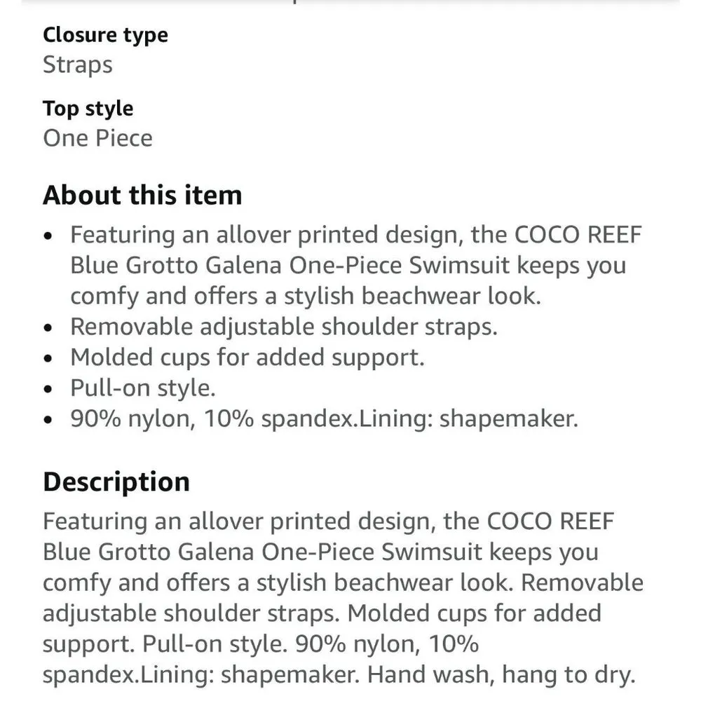 Contours by CoCo Reef NWT One Piece ShapeMaker Bra Sized Bathingsuit Size 10/34C - Image 2