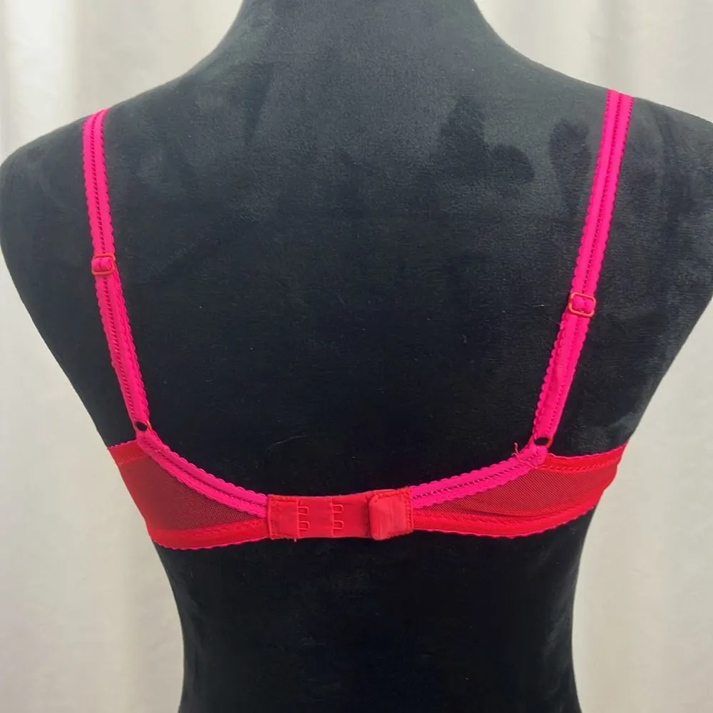 H&M red and hot pink mesh and floral print bra woman’s size 34 A - Image 5