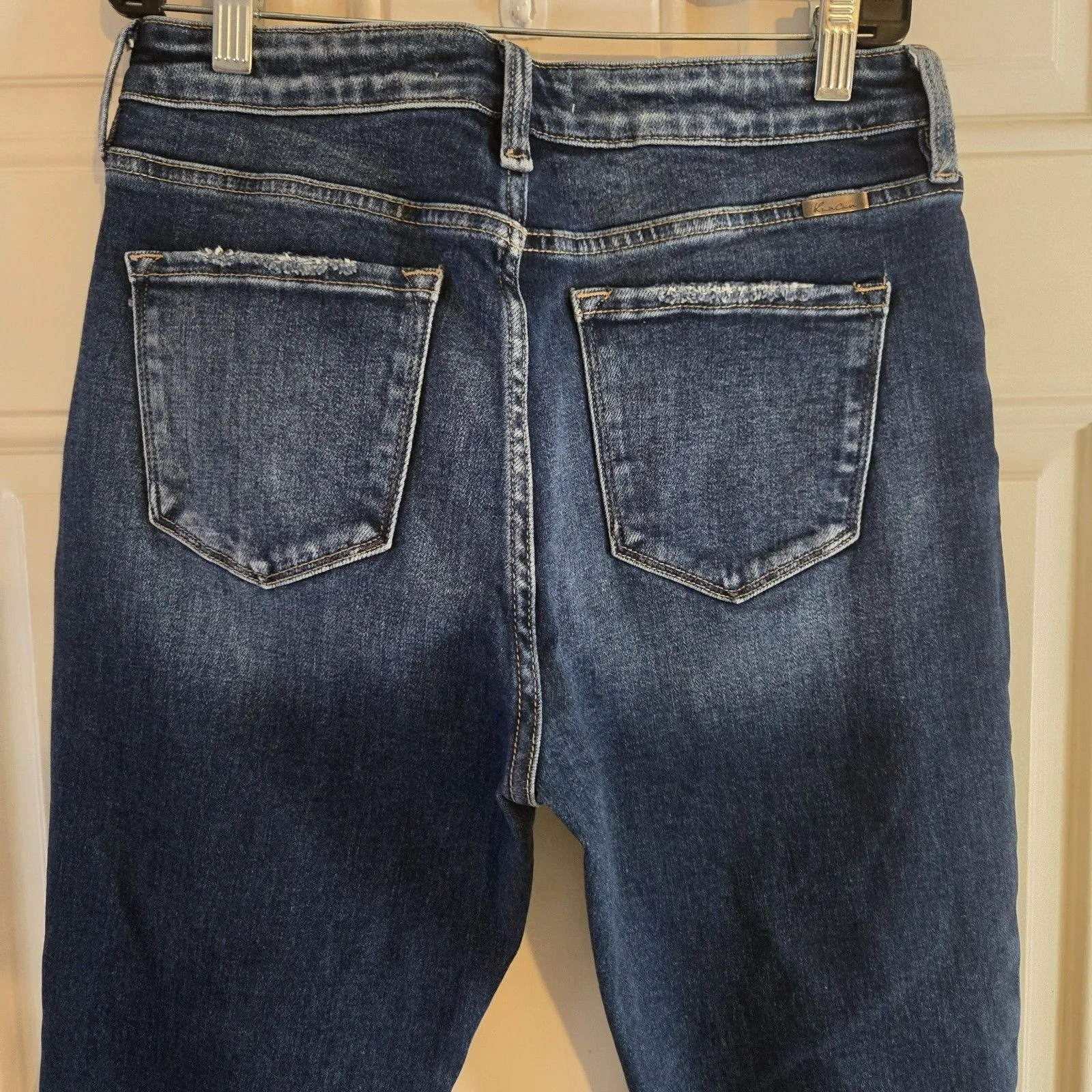 KanCan™ High Rise Fray Piecing Inset Hem Ankle Cropped Flare Jean Women Size 29 Blue - Image 4