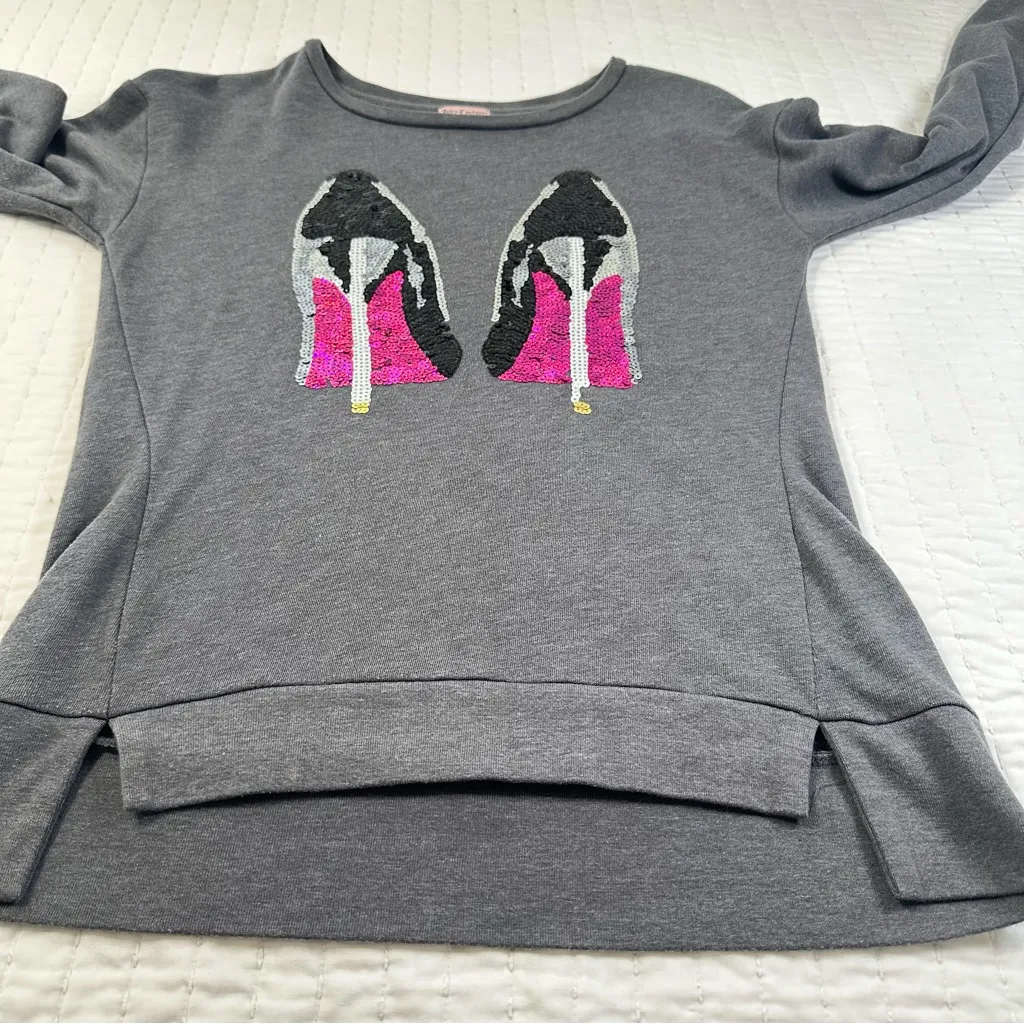 Juicy Couture Vintage Sequins Pump High Heels Gray Long Sleeve Sweater - Image 7