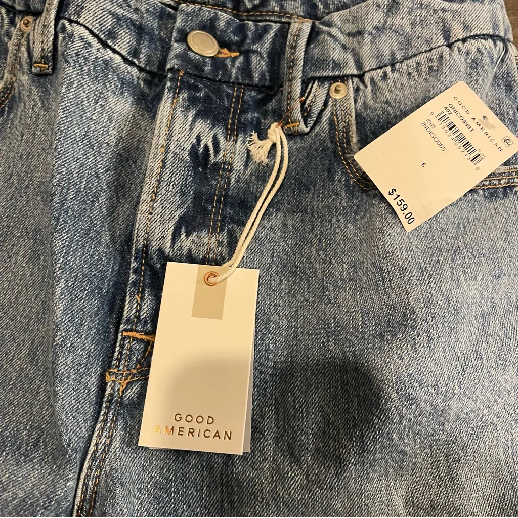 Good American The 90’s Icon Distressed Jeans GNIC0999T Indigo065 6/28 NWT - Image 9