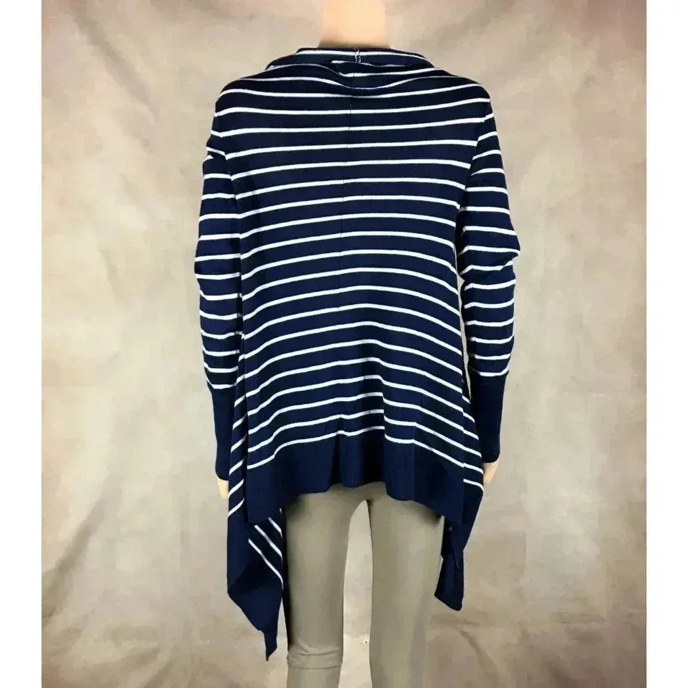 COPY - CASLON Soft & Thin Cotton/Modal Blue striped Asymmetrical Cardigan SMALL - Image 4