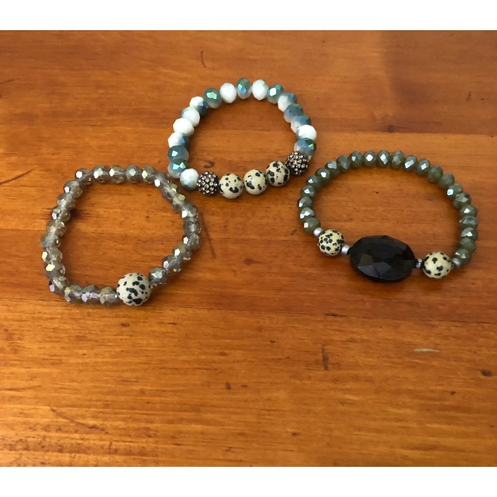 Lot of 9 Beaded Bracelet Stretch Boho Style with Gemstone Crystal Metallic Beads - Image 2