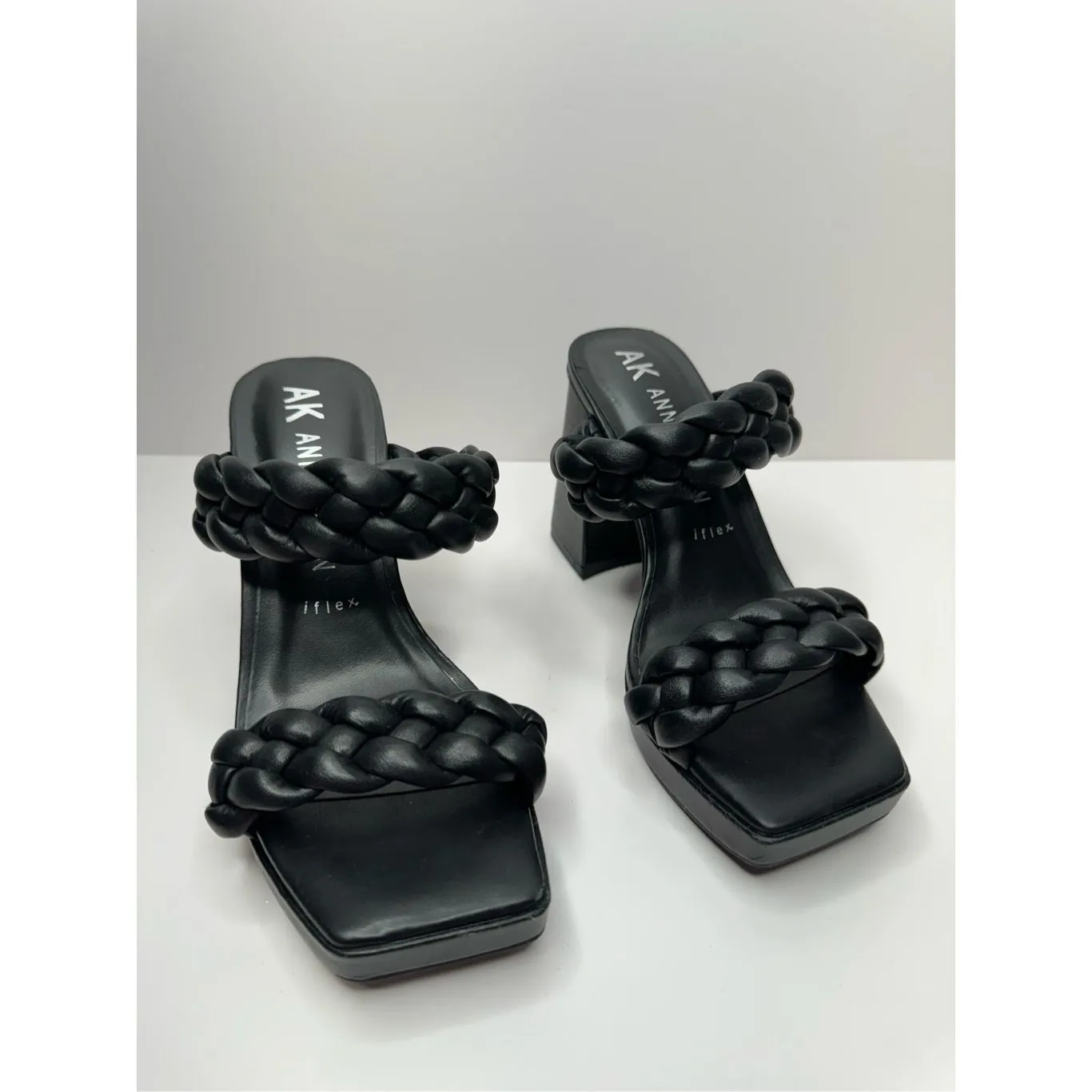 Anne Klein Sandals Womens Size 5.5 Black Braided Double Strap Slip On Heels - Image 4