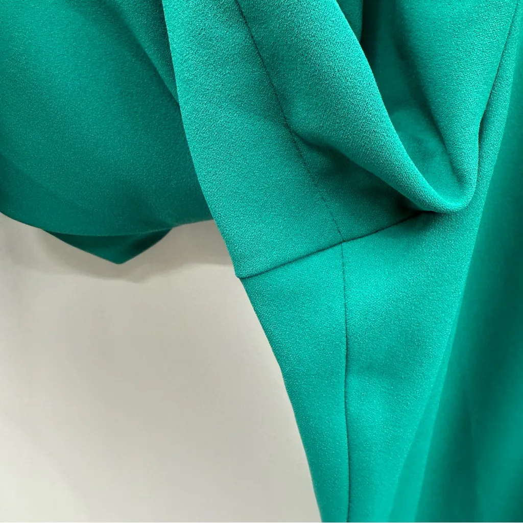 Calvin Klein Short Tulip Sleeve Tie‎ Waist Cropped Jumpsuit in Teal Blue Green - Image 5