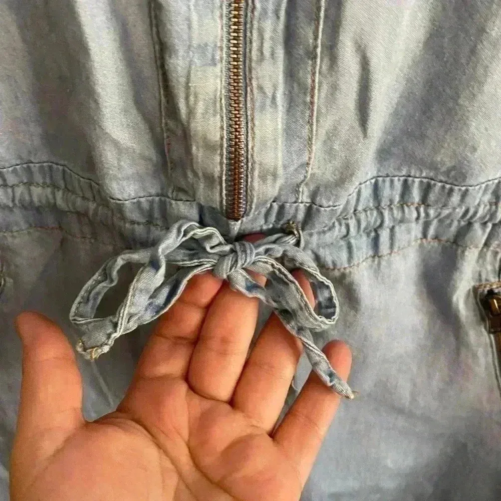 💥Vintage Vibe Denim Jumper Zip Up Dress L Blue Size L - Image 6