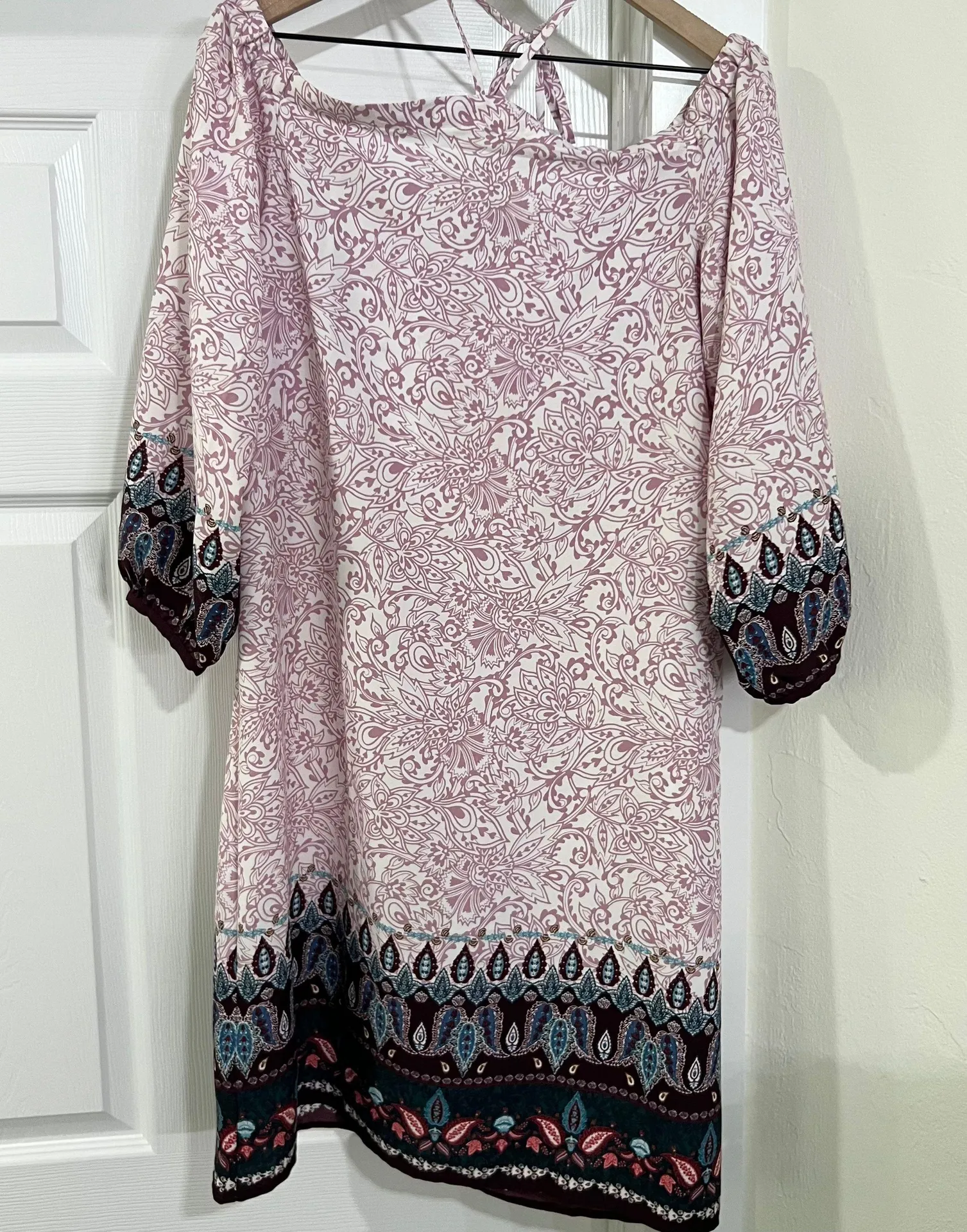 Loft Vine Paisley Off The Shoulder Halter Dress Pink Multicolor Size Medium - Image 3