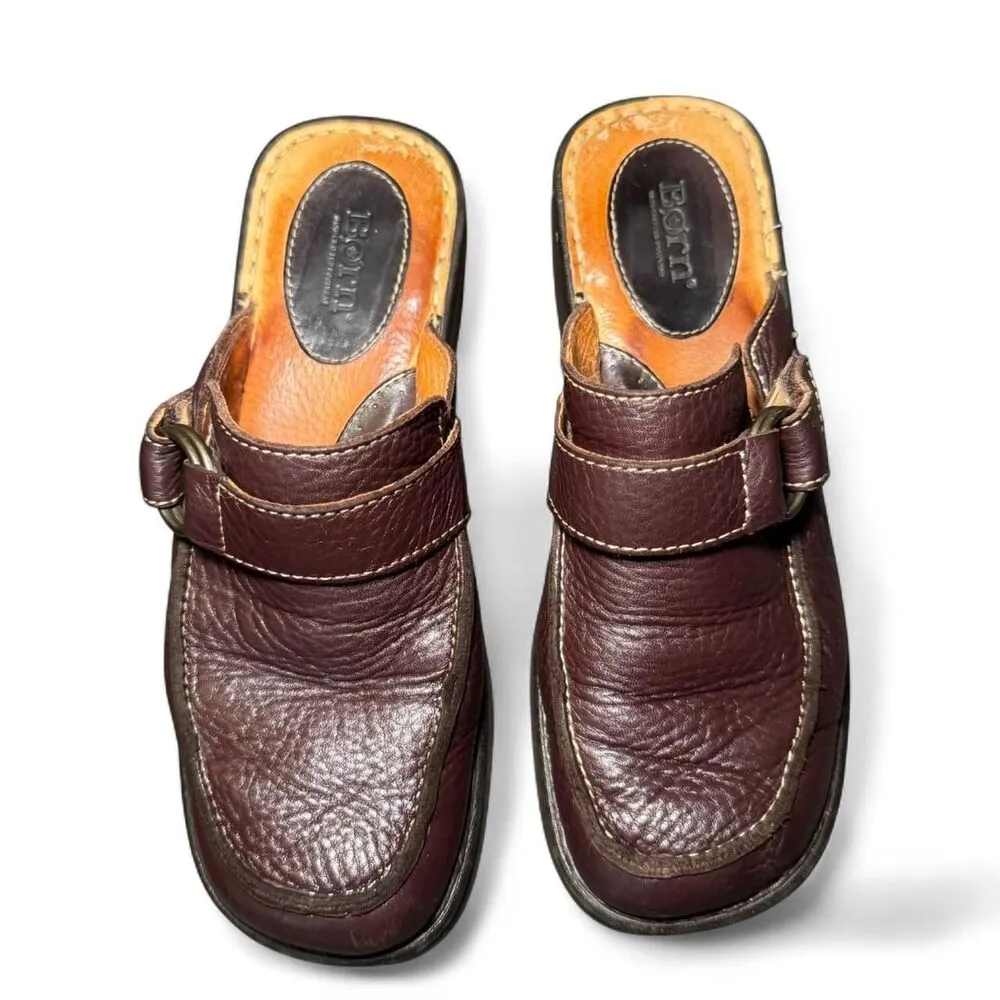 Born Brown Pebbled Leather Clogs Slip - Image 4