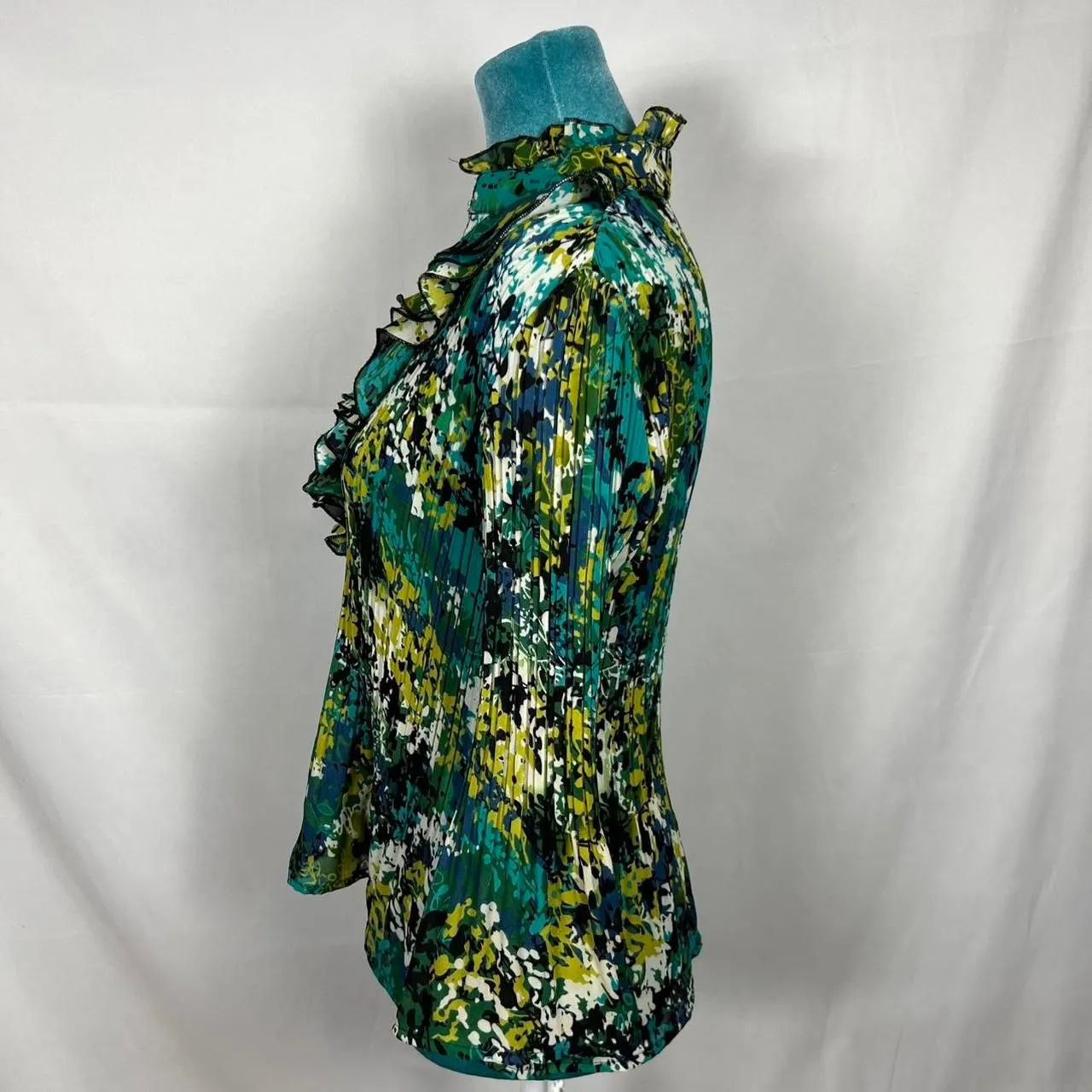 Y2K ALLISON TAYLOR PETITE Pleated Ruffle Abstract Blouse - PM - Image 7