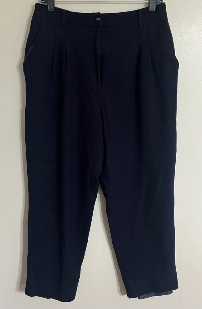 Sag Harbor Vintage Black 100% Wool Lined Ultra High Rise Pleated Pants Size 16 - Image 1