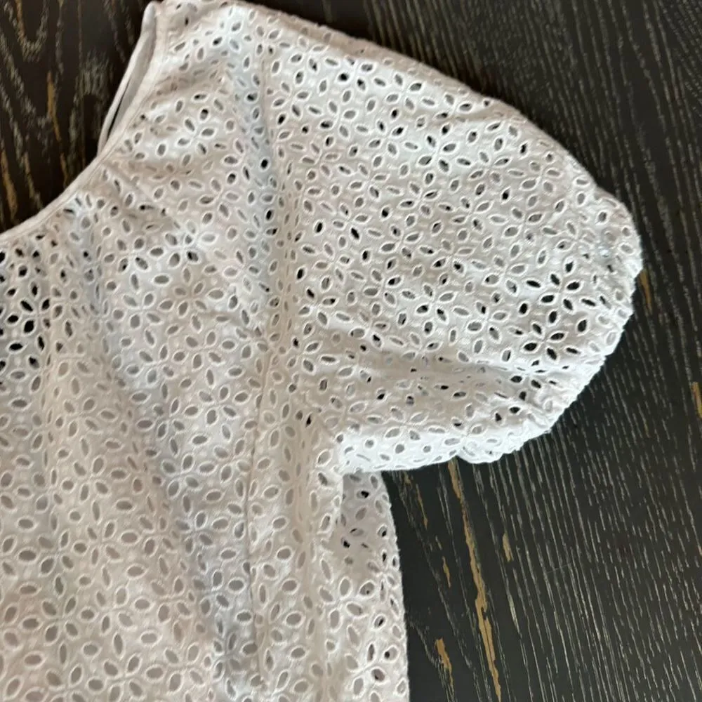 J.Crew White Lace Puff Sleeve Blouse Cotton Short Sleeve Women's Size 4 - Image 9