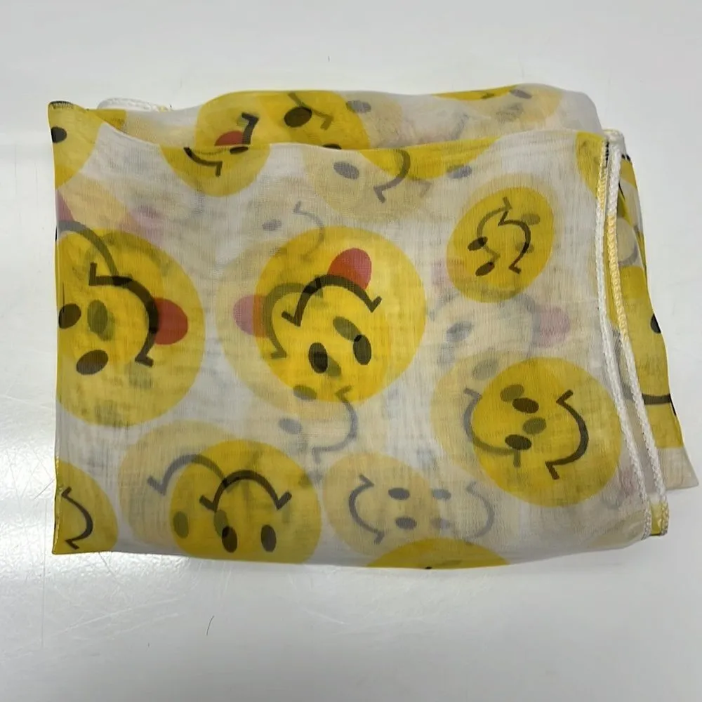 Emoji Smiley Face Happy Face Polyester White, Yellow, Black Red Fashion Scarf-OS - Image 7