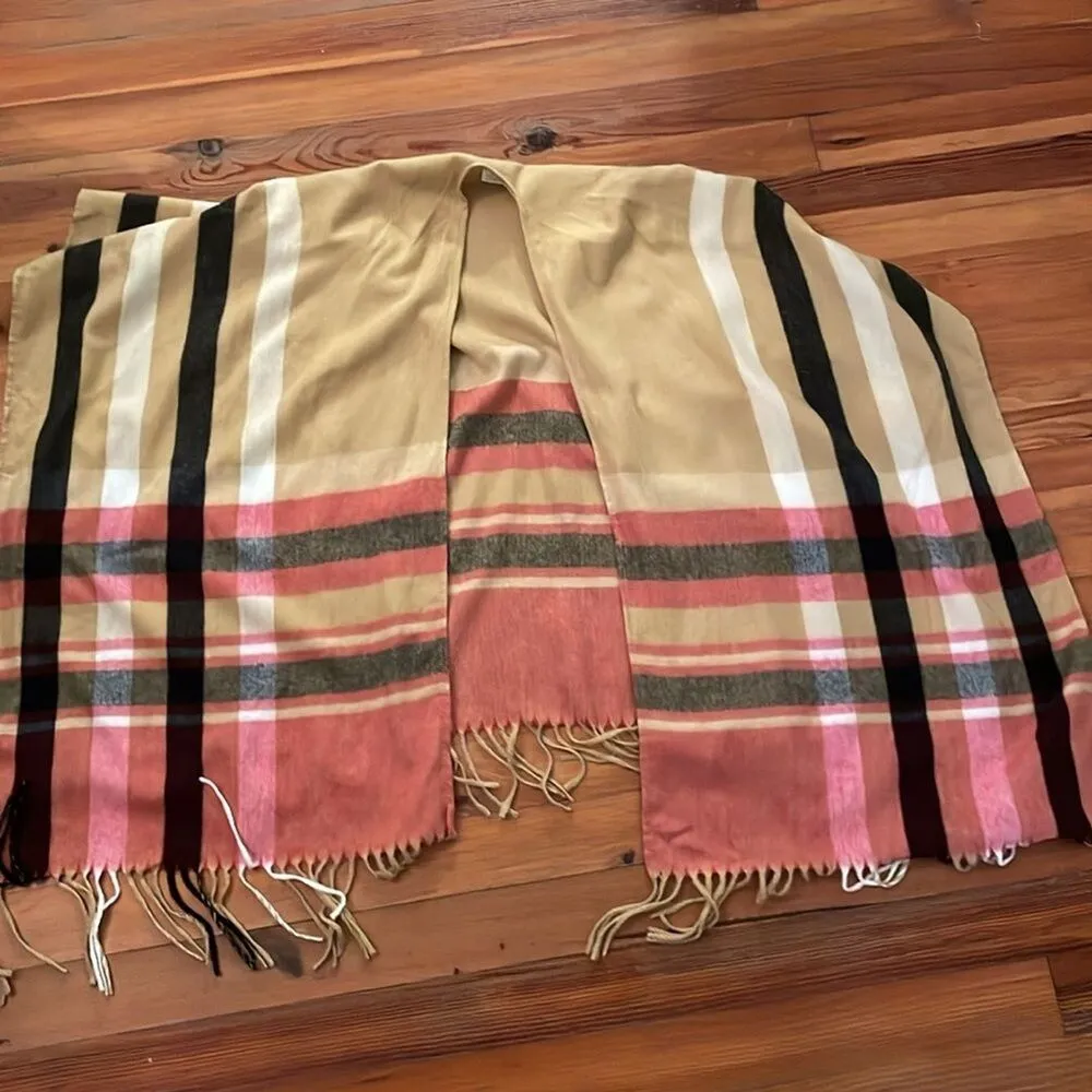 Woolrich Striped Plaid Open Front Wrap Shawl Womens One Size Fringe - Image 5