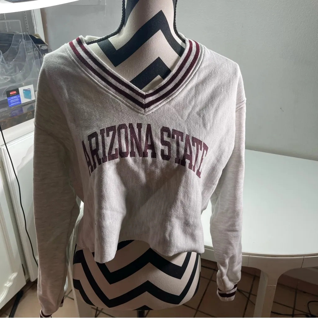 Champion Reverse Weave Cropped V Neck Gray Stripe L Crewneck Arizona State - Image 2