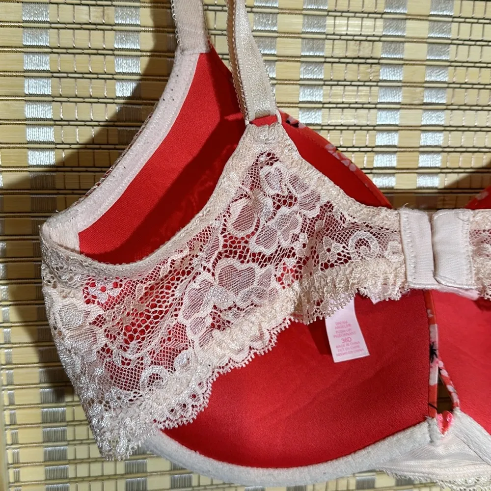 Victoria's Secret Dream Angels Push Up Bra Orange Cherry Blossoms Lace 36D - Image 10