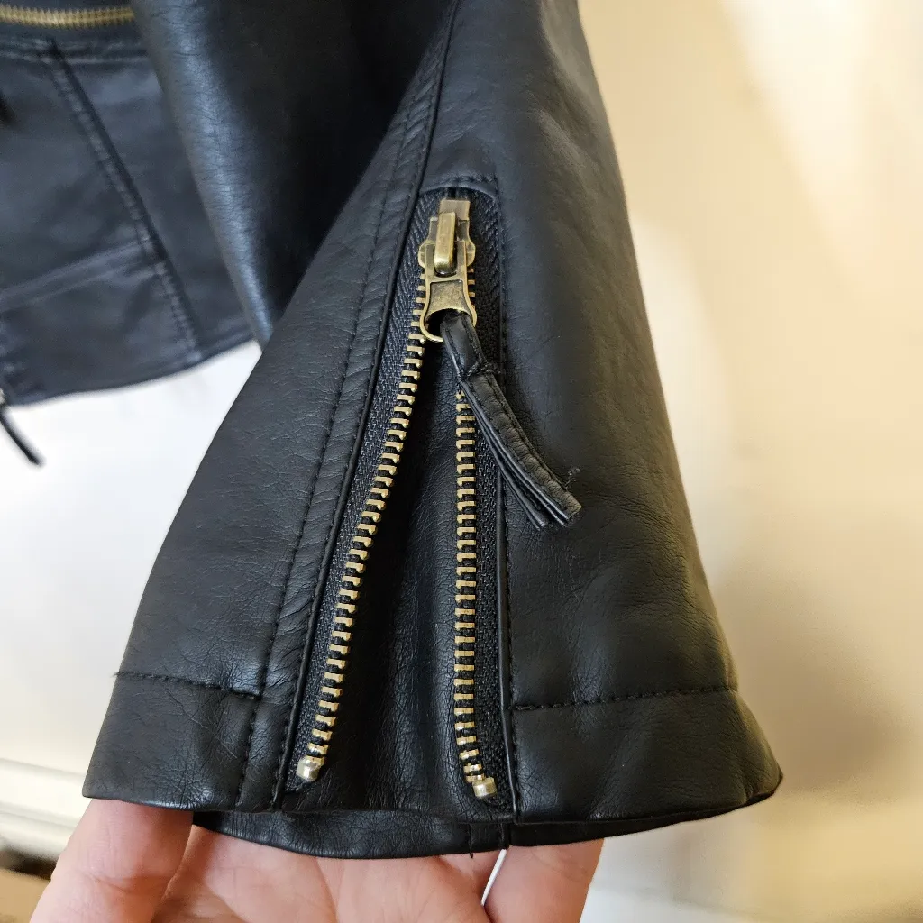 DB Studio Vegan Leather Moto Jacket Floral Just Married Embroidered Bride XL Black - Image 6